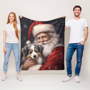Australian shepherd med Jultomten-jul Fleecefilt