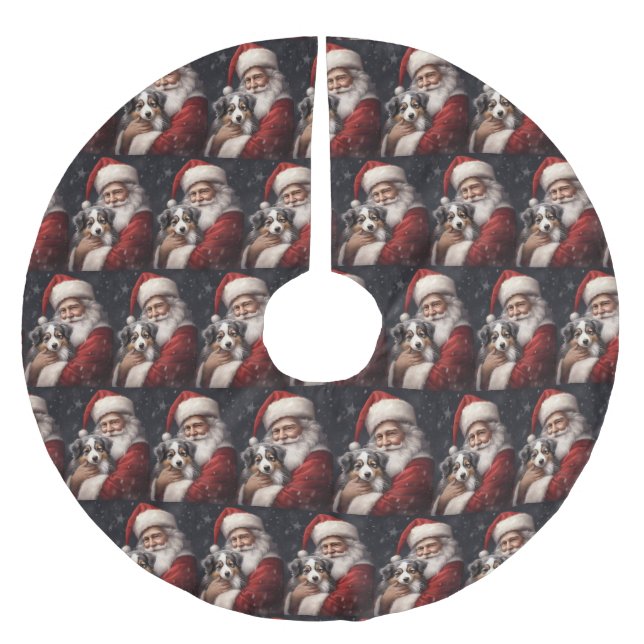 Australian shepherd med Jultomten-jul Julgransmatta Borstad Polyester (Framsidan)