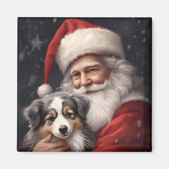 Australian shepherd med Jultomten-jul Magnet (Framsidan)