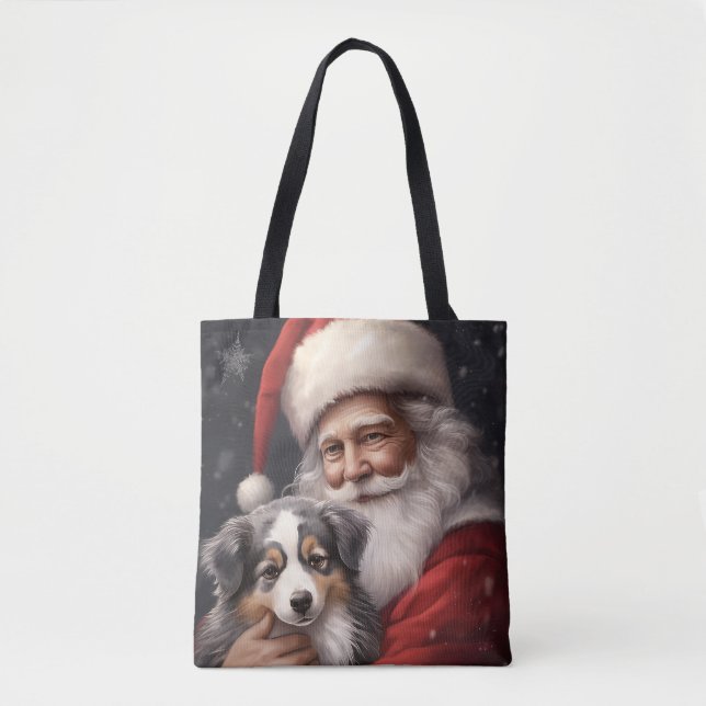 Australian shepherd med Jultomten-jul Tygkasse (Framsida)