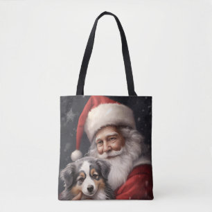 Australian shepherd med Jultomten-jul Tygkasse