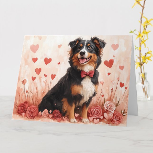 Australian shepherd med Ro - Alla hjärtans dag Kort (Gul blomma)