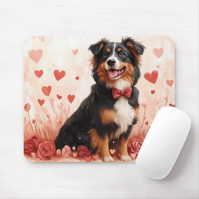 Australian shepherd med Ro - Alla hjärtans dag Musmatta (Med mus)