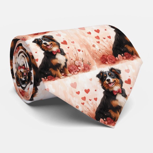 Australian shepherd med Ro - Alla hjärtans dag Slips (Rullad)