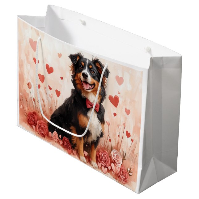 Australian Shepherd med rosor - Alla hjärtans dag  (Framsidan Vinklad)