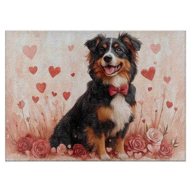 Australian Shepherd med rosor - Alla hjärtans dag  (Framsidan)