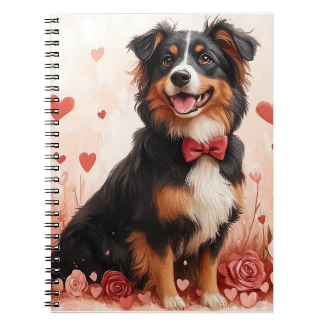 Australian Shepherd med rosor - Alla hjärtans dag  Anteckningsbok (Framsidan)