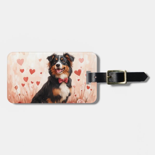 Australian Shepherd med rosor - Alla hjärtans dag  Bagagebricka (Horisontell Framsida)