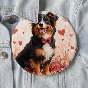 Australian Shepherd med rosor - Alla hjärtans dag Knapp