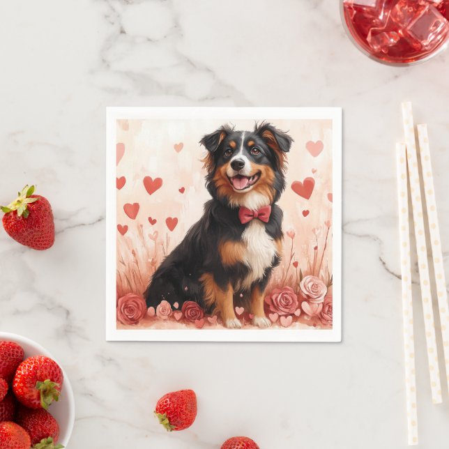 Australian Shepherd med rosor - Alla hjärtans dag  Pappersservett (Insitu)