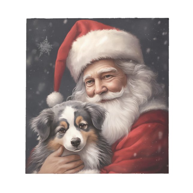 Australian Shepherd med Tomte jul Anteckningsblock (Framsida)