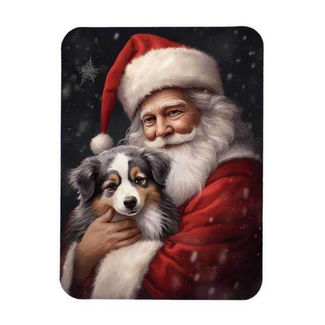 Australian Shepherd med Tomte jul Magnet (Vertikal)