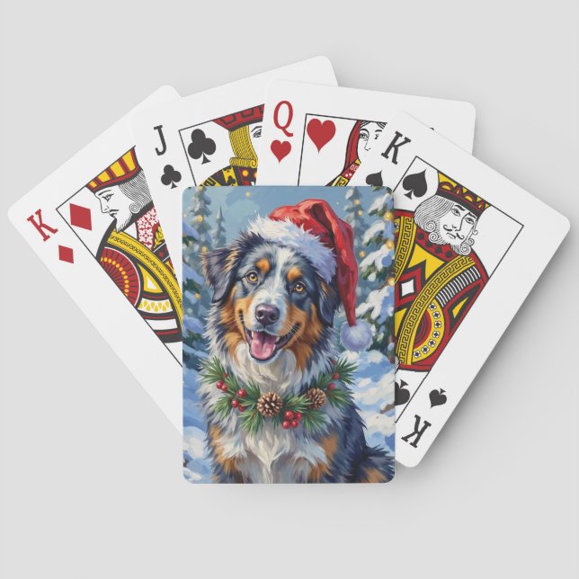 Australian Shepherd Merle Winter Christmas Art Casinokort (Baksidan)
