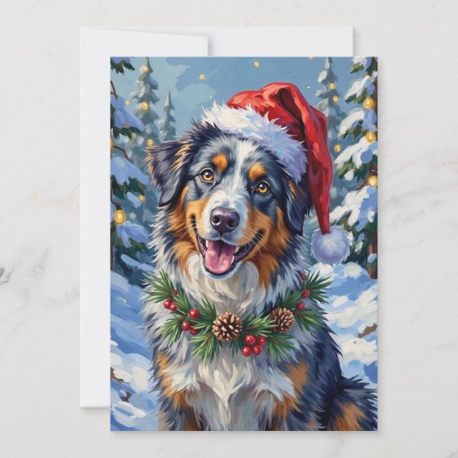 Australian Shepherd Merle Winter Christmas Art Julkort (Framsida)