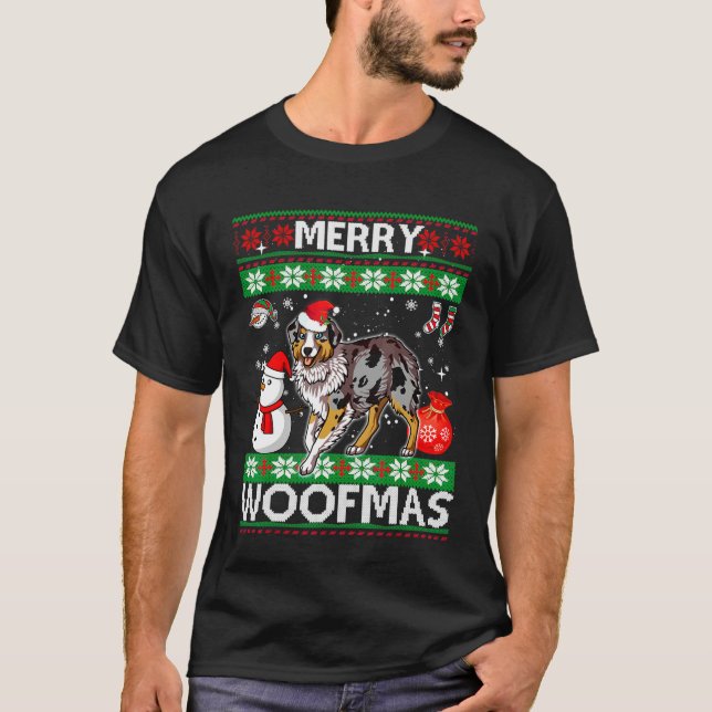 Australian shepherd Merry Woofmas-julkostum T Shirt (Framsida)