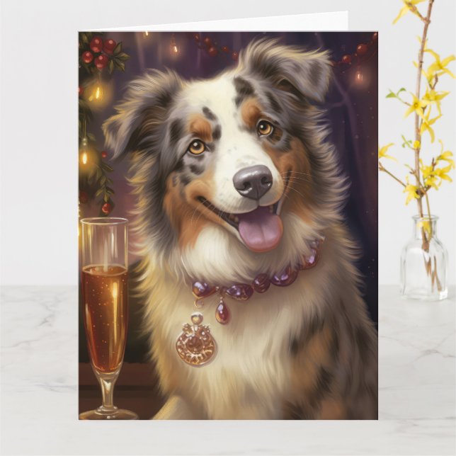 Australian shepherd - nytt år kort (Gul blomma)
