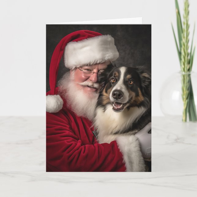Australian Shepherd och Tomte Helgkort (Framsida)