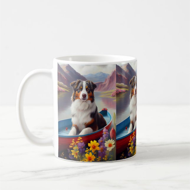Australian shepherd på Paddle: en scen Äventyr Kaffemugg (Vänster)