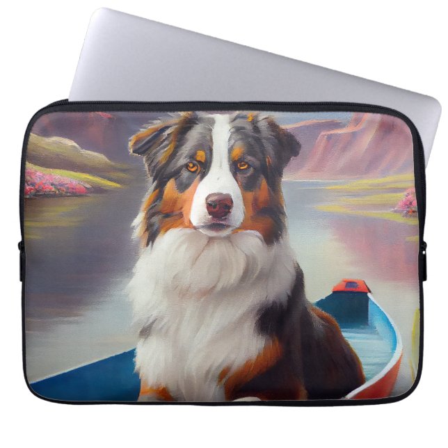 Australian shepherd på Paddle: en scen Äventyr Laptop Fodral (Framsidan)