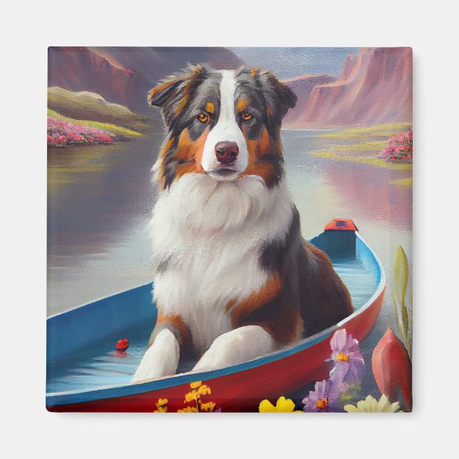 Australian shepherd på Paddle: en scen Äventyr Magnet (Framsidan)