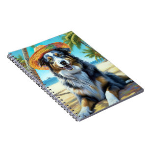Australian shepherd på sommargåva vid Beach hund ä Anteckningsbok