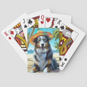 Australian shepherd på sommargåva vid Beach hund ä Casinokort