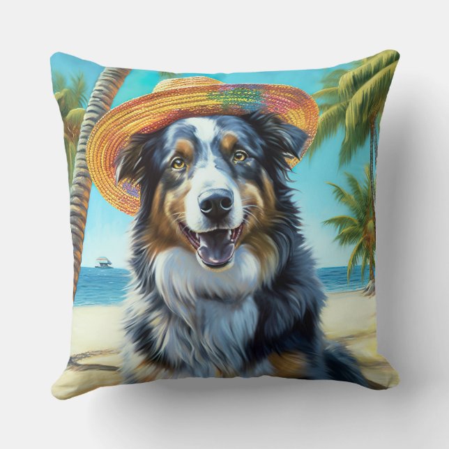 Australian shepherd på sommargåva vid Beach hund ä Kudde (Baksida)