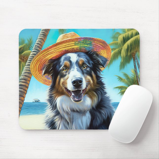 Australian shepherd på sommargåva vid Beach hund ä Musmatta (Med mus)