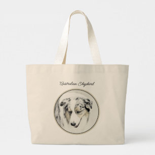 Australian shepherd Painting Blue Merle Hund Art Jumbo Tygkasse