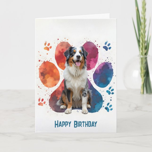 Australian shepherd Pawprint Birthday Kort (Framsida)