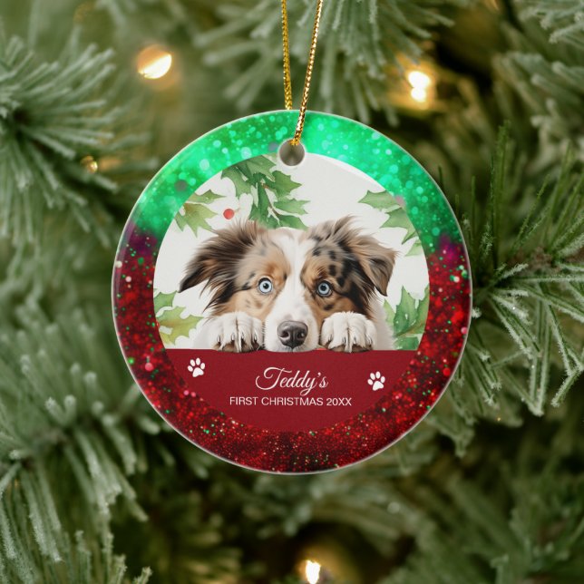 Australian shepherd Personlig jul Julgransprydnad Keramik (Träd)
