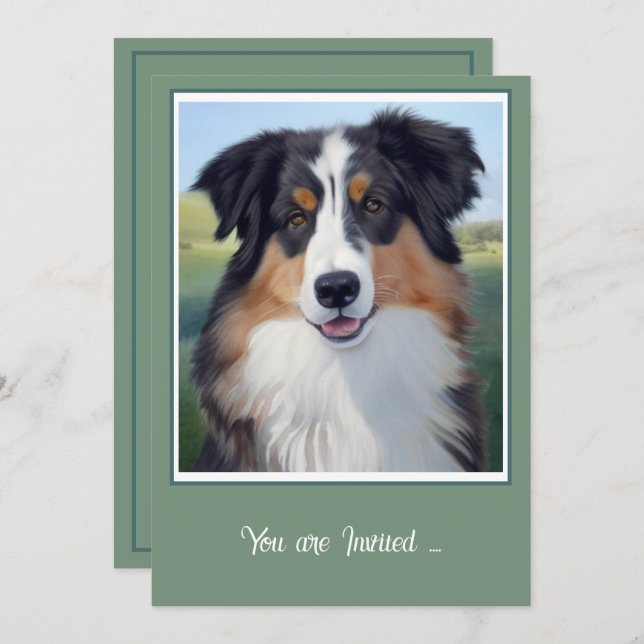 Australian Shepherd Portrait  -  Inbjudningar (Fram/baksida)