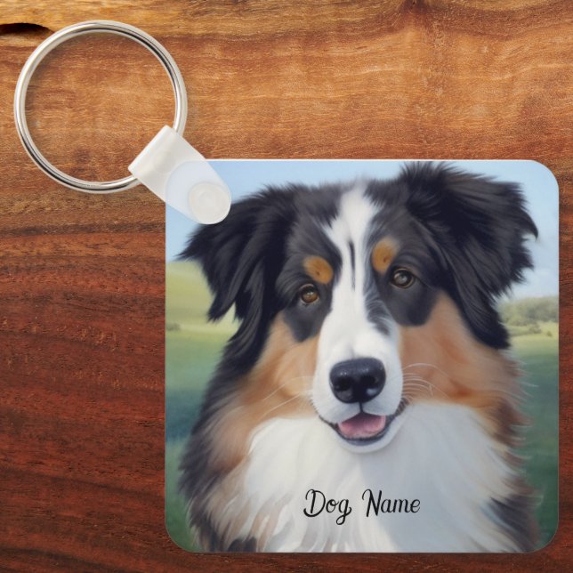 Australian Shepherd Portrait  -  Nyckelring (Framsida)