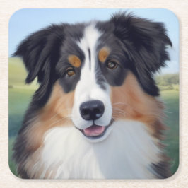 Australian Shepherd Portrait  -  Underlägg Papper Kvadrat