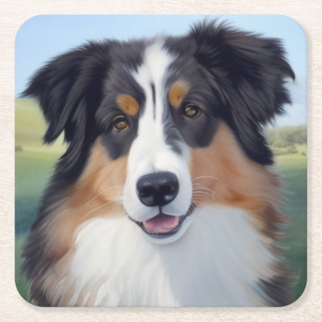 Australian Shepherd Portrait  -  Underlägg Papper Kvadrat (Framsidan)