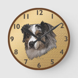 Australian shepherd Porträtt Rund Klocka