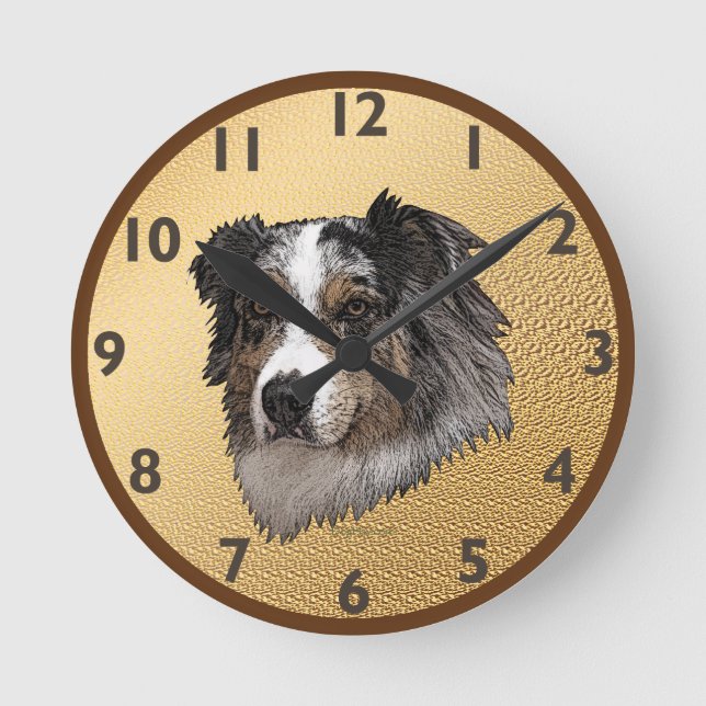 Australian shepherd Porträtt Rund Klocka (Framsida)