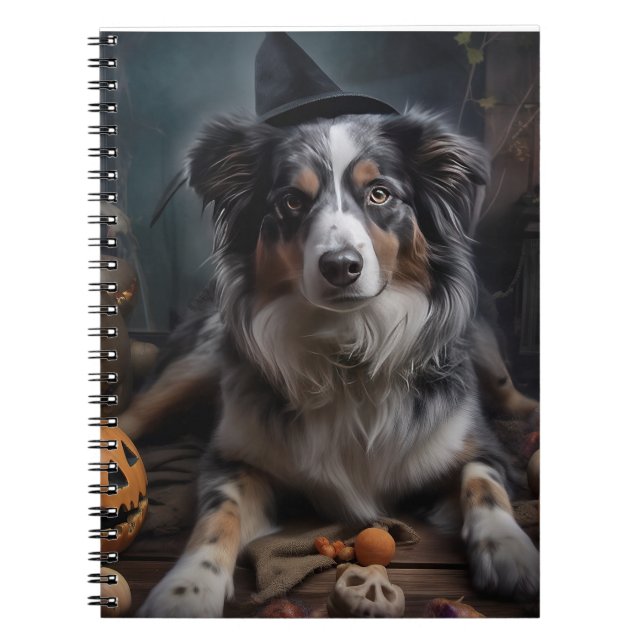 Australian Shepherd Pumpa Halloween Skräckinjagand Anteckningsbok (Framsidan)
