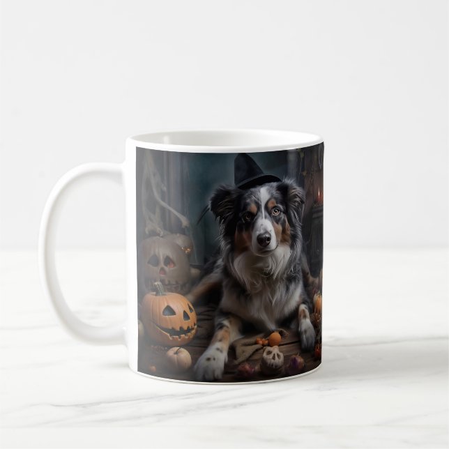 Australian Shepherd Pumpak Halloween Skräckinjagan Kaffemugg (Vänster)