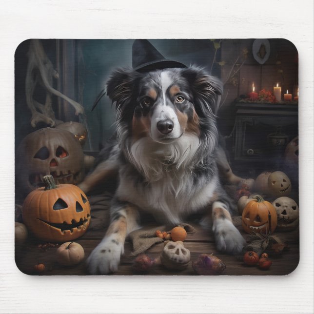 Australian Shepherd Pumpak Halloween Skräckinjagan Musmatta (Framsidan)