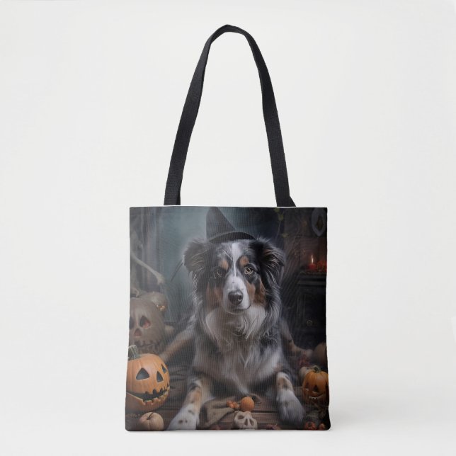 Australian Shepherd Pumpakor Halloween Skräckinjag Tygkasse (Framsida)