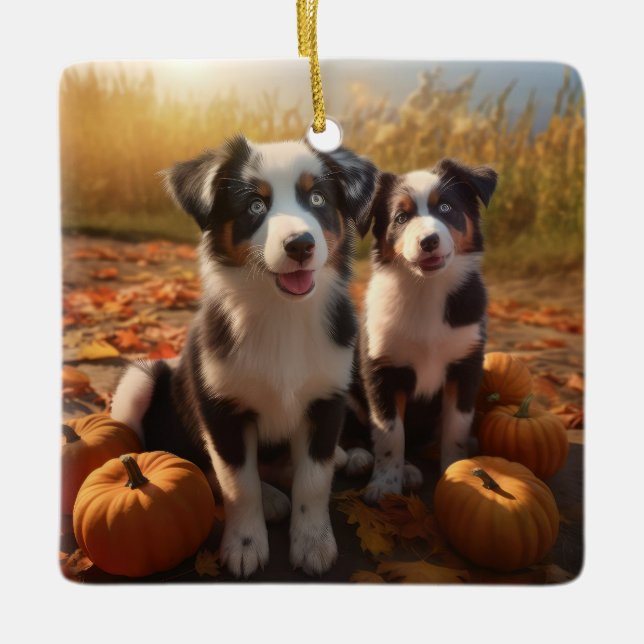 Australian shepherd Pumpkin för höstdelight Julgransprydnad Keramik (Framsida)