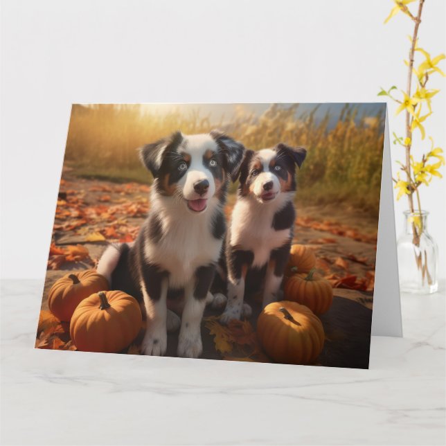 Australian shepherd Pumpkin för höstdelight Kort (Gul blomma)