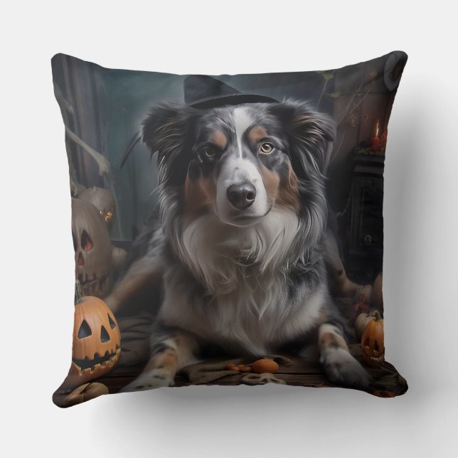 Australian shepherd Pumpkins Halloween Scary Kudde (Baksida)