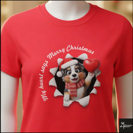 Australian Shepherd Puppy Christmas Heart Scarf T Shirt