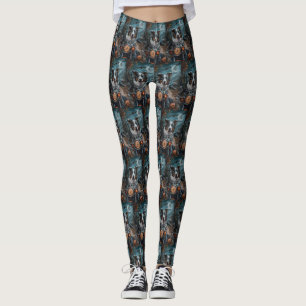 Australian shepherd Riding Motorcycle Halloween Leggings
