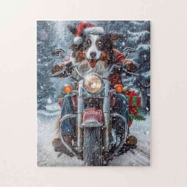 Australian shepherd Riding Motorcykel jul Pussel (Vertikal)
