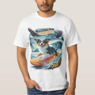Australian shepherd Riding the Vapensköld Surfing T Shirt