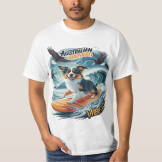 Australian shepherd Riding the Vapensköld Surfing T Shirt