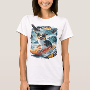 Australian shepherd Riding the Vapensköld Surfing T Shirt